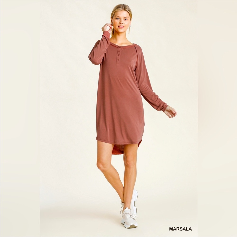 Umgee Cupro Button Front Marsala Long Dress NWT